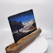 Load and play video in Gallery viewer, Glass Tapestry - "Rocky Point Storm", 7.5" 5.5". 1/4" thick glass in driftwood stand.