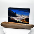 Load image into Gallery viewer, Glass Tapestry - "Rocky Point Storm", 7.5" 5.5". 1/4" thick glass in driftwood stand.