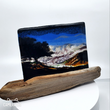 Load image into Gallery viewer, Glass Tapestry - "Rocky Point Storm", 7.5" 5.5". 1/4" thick glass in driftwood stand.