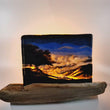 Load and play video in Gallery viewer, Glass Tapestry - "Rocky Point Storm", 7.5" 5.5". 1/4" thick glass in driftwood stand.