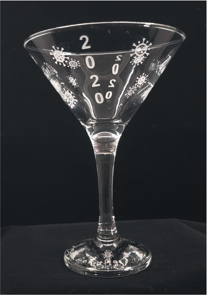Custom Martini Glass, "Quarantini Time! I Survived Covid-19"